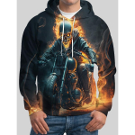 S&uuml;gistalvised pulloverid, pikkade varrukatega 3D-prindiga meeste kapuuts, Halloweeni mootorrattas&otilde;idu muster, trendikad spordir&otilde;ivad S