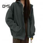 Naiste talvemantel t&otilde;mblukuga suletav paks kapuutsiga pikkade varrukatega pingutusn&ouml;&ouml;r lahtised &uuml;hev&auml;rvilised taskud, elastne mansett naiste s&uuml;gisjope 2XL