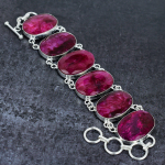 Kashmir Red Ruby(Simulated) Gemstone Handmade 925 Sterling Silver Bracelet 7-8 l8m35
