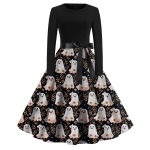 Naiste Halloweeni tr&uuml;kitud &uuml;mara kaelusega pikkade varrukatega kleit, millel on suur Swing Slim Fit kleit M roosa