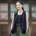 Johnature Naiste hiina stiilis vestid mantlid V-kaelusega &uuml;hev&auml;rvilised n&ouml;&ouml;bid Vintage riided s&uuml;gistaskud vestid One Size beež