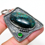 Natural Chrysocolla, Diopside Gemstone 925 Sterling Silver Pendant 2.17 c9w95