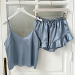 Ice Silk Camisole pidžaamad Naiste mood Kaheosaline Kodukandmine &Otilde;hukesed Kodused Suskarid L&uuml;hikeste p&uuml;kste komplekt S tumesinine v&auml;rv