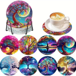 8 t&uuml;kki/komplekt teemantv&auml;rviga elupuu mustriga alusaluseid koos sulgudega DIY rannaalused algajatele ja t&auml;iskasvanutele, kunsti- ja k&auml;sit&ouml;&ouml;tarbed kingitused 8PCS/Set