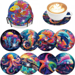 8 t&uuml;kki/komplekt teemantv&auml;rvidega mereloomade mustriga rannaaluseid koos sulgudega DIY rannaalused algajatele ja t&auml;iskasvanutele, kunsti- ja k&auml;sit&ouml;&ouml;tarbed kingitused 8PCS/Set