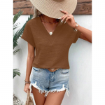 INDFS Naiste mood vabaaja suvekevadine &uuml;hev&auml;rvilise tr&uuml;kiga l&uuml;hikeste varrukatega V-kaelusega pluusid ja s&auml;rgid XS punane