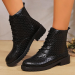 Faux Snake Skin Muster Pu Nahast Poolsaapad Naiste S&uuml;gispitsid Platvorm Mootorratas Botas Mujer Madalad kontsad Naine 36