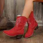 2024 Kuum M&uuml;&uuml;k Naiste Kingad Varrukas Naiste Saapad Talv Terava Ninaga Suede Kingad Daamide Keskmise S&auml;&auml;rega J&auml;meda Kontsaga Moesaapad 36 punane