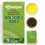 Chaayos Rohelise tee kotid - Tulsi kardemon (75 p&uuml;ramiidi teepakki) | Tulsi ja kardemonimaitseline roheline tee | Roheline tee | Taimetee | Tulsi roheline tee