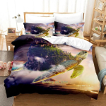 Maailma Kilpkonnad Kilpkonnasaar Voodipesu Komplekt Multikas Anime kolmeosaline komplekt T&auml;iskasvanu Laps Magamistuba Tekikoti Komplektid 3D Kawaii Loom EU Single 135x200cm