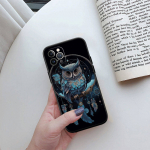 ED12 Cartoon Art Owl telefoni&uuml;mbris iPhone'ile 6 6s 7 8 11 12 13 14 15 XS Pro Max XR X SE Samsung S20 S21 S22 S23 S24 FE Ultra Plus Lite S21S A55 iPhone XR tumesinine