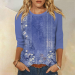 Naiste moe s&auml;rk vabaaja Raglan varrukatega &uuml;mmargune kaelus 3/4 varrukatega lahtiste tr&uuml;kitud T-s&auml;rk naiste topp L sinine