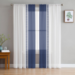 Siniste triipudega tekstuuriga valged l&auml;bipaistvad kardinad elutoa kaunistamiseks Akknakardinad k&ouml;&ouml;ki T&uuml;ll Voile Organza Kardinad W135 x H115cm x1