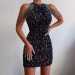 Varrukateta tutiga &otilde;lgade v&ouml;&ouml; pingul puusa m&auml;hitav kleit naiste litritega dekooriga minipliiatskleit kokteilipeoks L