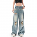 Retro High Street Ripped Naiste teksad S&uuml;gismood Sirged Denimp&uuml;ksid Kottis laia s&auml;&auml;rega p&uuml;ksid Y2k T&auml;navar&otilde;ivad Naistele 2XL