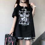 Harajuku multikaprindiga Kawaii T-s&auml;rk naistele, &otilde;lgu paljastava l&otilde;ikega, graafilised T-s&auml;rgid, fairy grunge, Y2k esteetiline T-s&auml;rk, gooti graafika S must