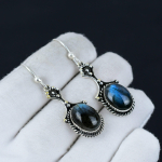 Labradoriidist Gemstone 925 Sterling H&otilde;bedast K&otilde;rvar&otilde;ngas, Boho H&otilde;bedast Ehted Ripatsk&otilde;rvar&otilde;ngad, Kingitused Yst&auml;v&auml;np&auml;iv&auml; Kingitused Talle 2.16" sinine