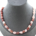 Collier - ABIJOUX - Quartz rose et Rubis du Br&eacute;sil - Acier inoxydable - 45 cm - Mixte