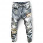 Meeste teksad Sirged teksad Pestud teksad Vintage Wear vabaaja teksad Rebenenud ja lapitud teksad 36