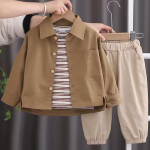 3-osalised komplektid kevad-s&uuml;gis beebipoiste riided Korea mood vabaaja pikkade varrukatega topid+T-s&auml;rk+p&uuml;ksid, laste butiikriided 120 khaki