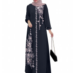 Naiste vabaaja O-kaelusega pikkade varrukatega retroprinteriga pikk kleit S