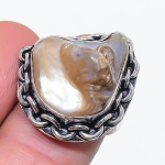 Natural Biwa Pearl Gemstone 925 Sterling Silver Jewelry Ring Size 7 n7a98