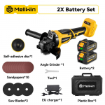 MELLWIN M14 125MM Harjadeta Elektriline Nurklihvmasin Juhtmeta K&auml;eshoitav Poleerimiseks Puut&ouml;&ouml;ks Toitevahend Makita 18V Aku jaoks 2xBattery-EU Plug