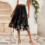 Naiste vabaaja k&otilde;rge v&ouml;&ouml;kohaga A-l&otilde;ikeline seelik t&auml;piline triibuline tr&uuml;kitud seelik taskutega L must