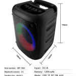 Kaasaskantav juhtmevaba Bluetooth-k&otilde;lar bass-stereok&otilde;lariga, subwooferi, peodiskovalguse, LED-v&auml;lgu, FM-raadio ja &otilde;ues kasutatava juhtmevaba k&otilde;lariga. 130*123*175mm must