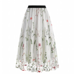 Vintage Mesh Flower Embroidered Skirt Elegant Sweet A-line Skirt For Spring Summer XXL valge
