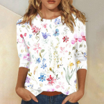 Naiste suvised topid Mugav T-s&auml;rk Mood Lilletr&uuml;kiga &Uuml;markaelus 3/4 Varrukatega Topid Pehme Mitmek&uuml;lgne Pullover Ropa De Mujer S