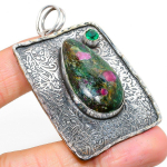 Ruby in Fuchsite, Diopside Ethnic 925 Sterling Silver Jewelry Pendant 2.52 S6i75
