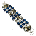 Zebra Jasper, Blue Topaz Handmade 925 Sterling Silver Gift Bracelet 7-8 s5c38