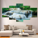 5 paneeli Maastik kosk Mets Puu Roheline Leht L&otilde;uend Maalimine Plakatid ja v&auml;ljatr&uuml;kid Seinakunstipildid Kodukaunistus Ilma raamita 40x60cm*2 40x80cm*2 40x100cm*1