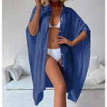 Suvine Vaba Kampsun P&auml;ikesekaitse Sarong Naine Bikiinide Pealekate Ujumisriided &Uuml;hev&auml;rvilised Ranna-pealsed Ujumisriided Naiste Kimono kleit One Size sinine