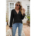 Kevadine ja s&uuml;gisene naiste pluus, &uuml;hev&auml;rviline pits-patchwork V-kaelusega avara pikkade varrukatega top L