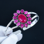 Punane Rubiin Kivist K&auml;ev&otilde;ru K&auml;erauad 925 Sterling H&otilde;bedast K&auml;ev&otilde;ru K&auml;erauad, Punane Rubiin Lillekujuline K&auml;ev&otilde;ru Naisele, Unisex K&auml;ev&otilde;ru, S&uuml;nnip&auml;evakingitus 7 punane