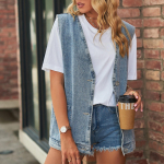 Kauboi vest, camisole, trendikas teksariidest varrukateta vest L