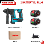 ONEVAN Harjadeta Elektripuurvasar L&ouml;&ouml;kpuur Kaasaskantav 24MM Multifunktsionaalne Juhtmeta P&ouml;&ouml;rlev Vasar T&ouml;&ouml;riist Makita 18V Aku Pin-ile 2Battery 1EU Charger