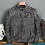 Vintage Ehtsast Nahast Mootorratturi Jakk Meestele Kitsas L&otilde;ige Seisukrae Biker Jakk Imporditud &Uuml;lemise Kihi Veisenahk L gray