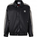 Adidas Originals X Feifei Ruan Koost&ouml;&ouml; FW23 Br&auml;ndi Logoga Muster T&otilde;mblukuga Pikkade Varrukatega Nahkjakk Unisex Jakk Must IX4244 XS