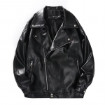 Meeste Biker Must Jakk S&uuml;gismoe PU Nahast Mantel Mees Trendikas Vabaaja PU Jakk Mehelik L&otilde;tv Mootorratturi Kunstnahast Mantel XXXL must