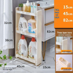 &Uuml;limalt kitsas 10 cm laiune ratastega hoiuriiul k&ouml;&ouml;ki, vannituppa, k&uuml;lmkapi vahesse ja elutuppa. P&otilde;randal seisav k&auml;ru.