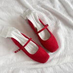 Mood 2025 Uued Naiste Lamedad Mood Sametist Daamide Elegantne Mary Jane Kingad Ruudukujuline Varvas Madal Slip-On Ballerinas Kingad Pehmed Ballet 35 punane