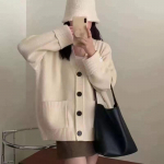 Uus retro kootud kampsun s&uuml;giseks ja talveks, Korea stiilis, avar ja salendav, &uuml;leskeeratud varrukatega, pehme ja pehme kampsun-mantel naistele One Size