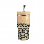 730ml J&auml;&auml;tisekohvi Klaasitops Bambusest Kaane ja K&otilde;rrega Korduvkasutatav Boba Tass Smoothie Termosklaas Mullitee Tass 500ML puhas