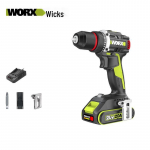 WORX 20V harjadeta juhtmeta puur/kruvikeeraja WU173.1 CN pistikuga (adapter kaasas)