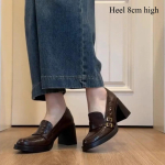 Nahast Loafersid Naistele V&auml;ikesed Nahast Kingad 8CM Paksune Konts K&otilde;rge Kontsaga &Uuml;hed Kingad Naiste S&uuml;gis Uued Retro Nahast K&otilde;rge Kontsaga Kingad 38 white