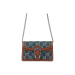 GUCCI Dionysus tiigripea pandlaga monogrammiga logoga teksas-nahast ketiga &otilde;lakott naistele hallikassinine pruuniga Gift set (basic set + original box) hall-sinine v&auml;rv