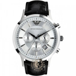 Emporio Armani Renato H&otilde;bedane Must Nahast Meeste Kvarts Kronograaf AR2432 h&otilde;be